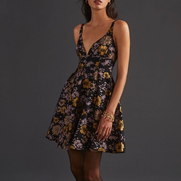 Anthropologie Jacquard A-Line Mini Dress Black - Size 8 - Picture 1 of 7